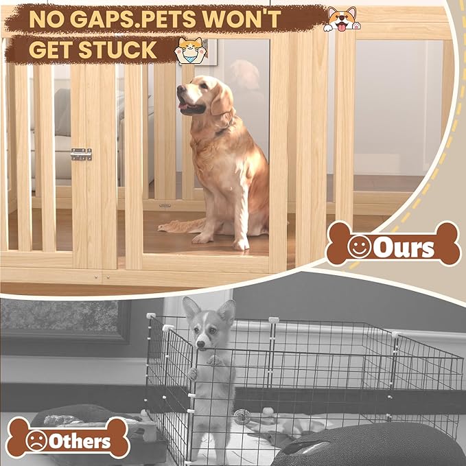 10 Panels Dog Playpen with Door, 23.6" H Pet Playpen Indoor, Clear Acrylic Puppy Playpens, Wooden Puppy Fence with Gate, Transparent Dog Pens, Pet Pen Indoor for Dogs, Cats, Rabbit (Wood)-PurrikoPets