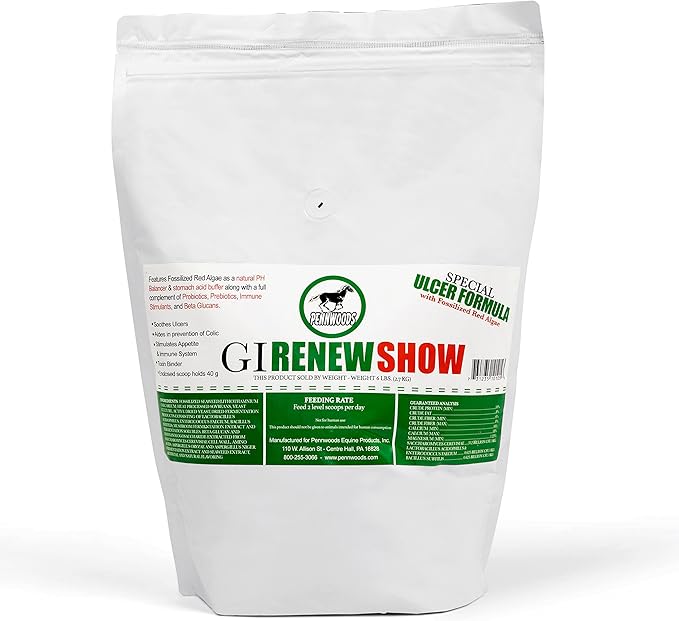 GI Renew Show, Probiotics for Equine, Immune and Appetite Stimulation, Prebiotics, Digestive Enzymes | Horse Supplement Providing Ulcer Relief and Treatment, Organic Toxin Binder, 6 LB Bag-PurrikoPets