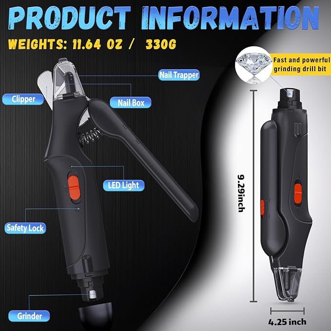 2 in 1 Dog Nail Clippers and Grinder with Lights & Cat Nail Clipper for Large Medium Small Dogs Cats Nail Trimmers USB Rechargeable with 2 LED Lights Dog Claw Care for Non-Black Nails-PurrikoPets