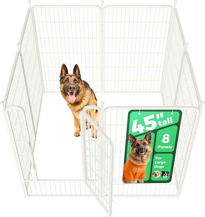 FXW Rollick Unleashed Dog Playpen for Indoor, Yard, RV Camping, 45 inch 8 Panels for Large Dogs, White│Patented-PurrikoPets