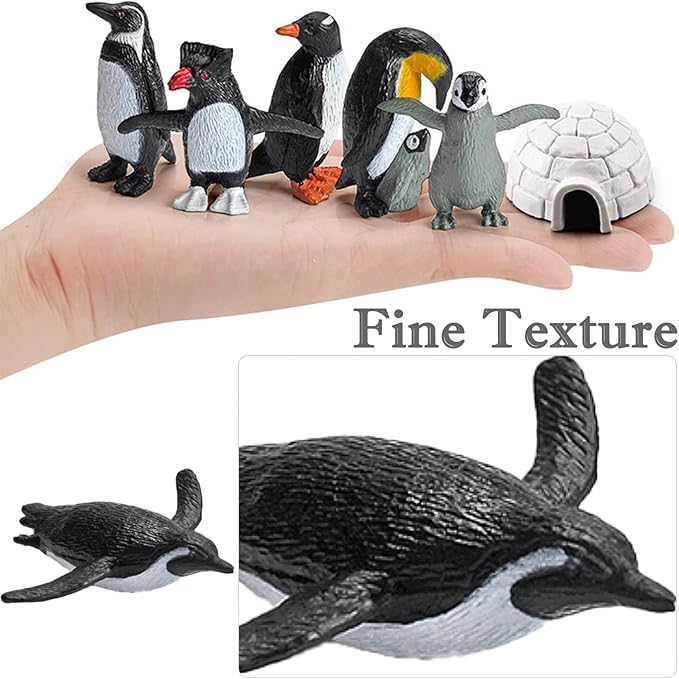 11PCS Penguin Toys, Plastic Arctic Animal Penguin Figures for Kids, Realistic Polar Animals Penguin Figurines Set with Igloo Model, Cake Topper Winter Miniature Toys Decoration-PurrikoPets