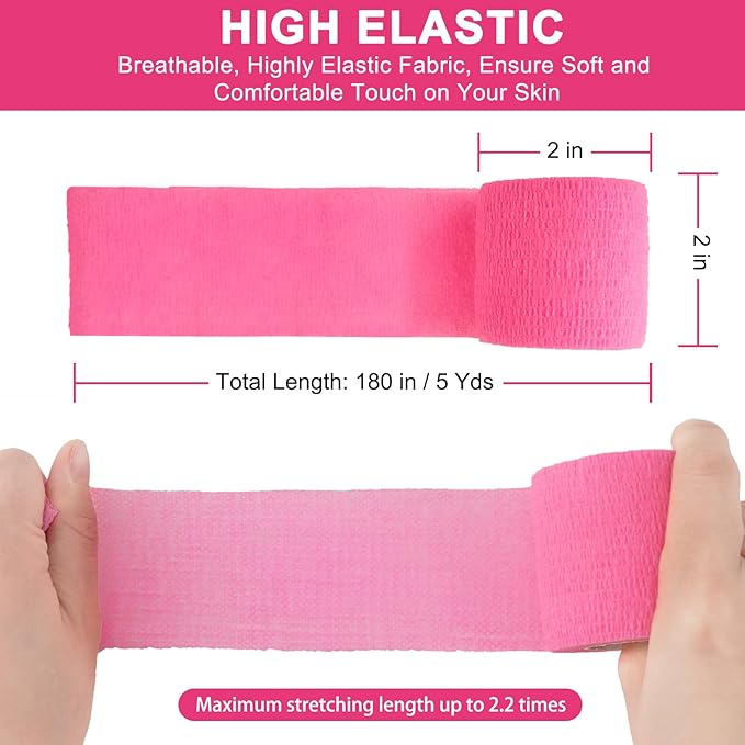 24 Pack Pink Self Adhesive Bandage Wrap, 2” x 5 Yards Cohesive Vet Wrap Elastic Athletic Tape Grip Tape Sports Tape for Ankle, Wrist Sprains, Medical, Pet First Aid (Pink, 2 Inch)-PurrikoPets