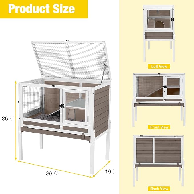 Aivituvin Rabbit Hutch with Stand Wooden Bunny Cage Indoor 2 Story Guinea Pig House with Anti Chew Ramp, No Leak Tray, Hideout, Wire Mesh (Brown)-PurrikoPets