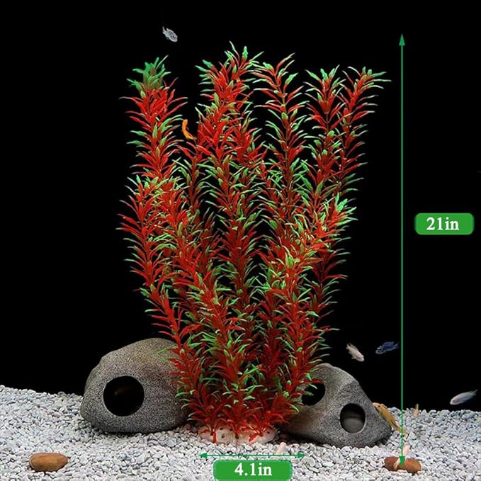 DSkoiph 2 pcs Aquarium Decor Plastic Plants Extra Large 21 Inches Artificial Fish Tank Plants Tall Fish Tank Decorations Artificial Green Water Plants (Wine)-PurrikoPets