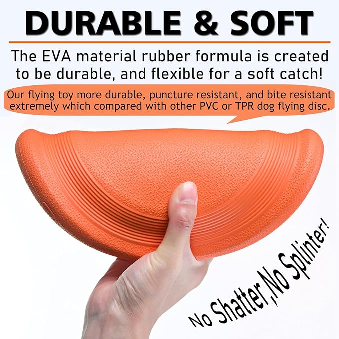 Dog Flying Disc - Durable Rubber Flying Disc Dog Toy - 9.25" Indestructible Rubber Dog Flying Discs Flyer Dog Toys - Puncture Resistant & Bite Resistant Extremely - for Medium Large Dogs-PurrikoPets