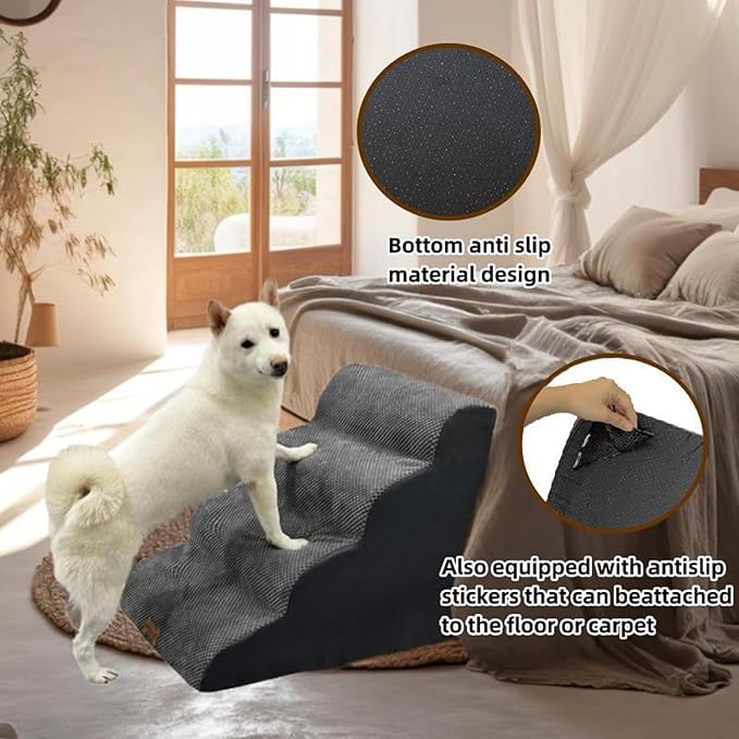4-Step Dog Stairs for High Beds 18-24 Inch Pet Steps 2 3 4 5 Tier Ladder Non-Slip Sturdy Ramp Small Medium Large Dog Steps to Couch Bed Old Dogs Balanced Pet Stairs for Getting on Bed-PurrikoPets