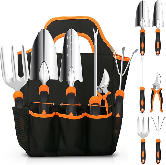 Gardening Tool Set, CHRYZTAL Stainless Steel Heavy Duty Gardening Tool Set, with Non-Slip Rubber Grip, Storage Tote Bag, Outdoor Hand Tools, Ideal Gardening Gifts for Women-PurrikoPets