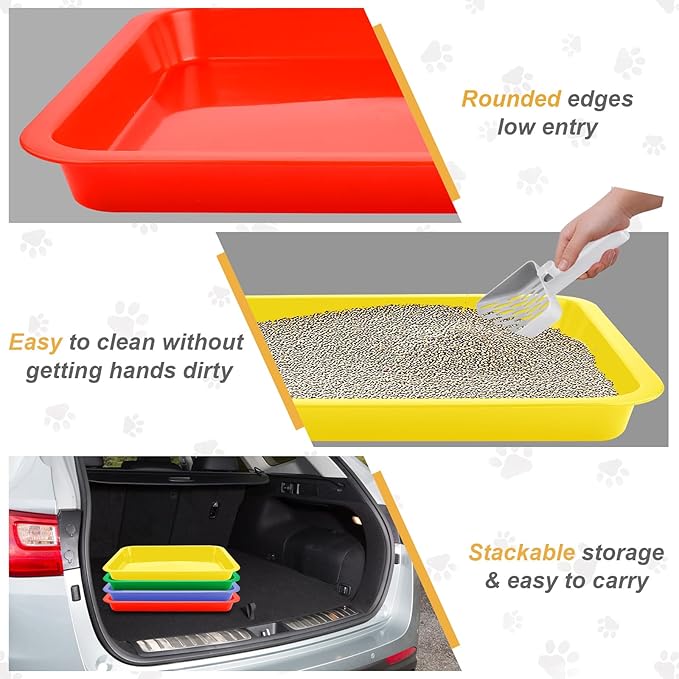 4 Pcs Open Small Kitten Litter Box, 15x12x1.4 Inch Low Entry Mini Open Cat Litter Box Rabbit Litter Pan Portable Shallow Litter Box Waterproof Travel Toilet for Bunny Guinea Pig Small Pet-PurrikoPets