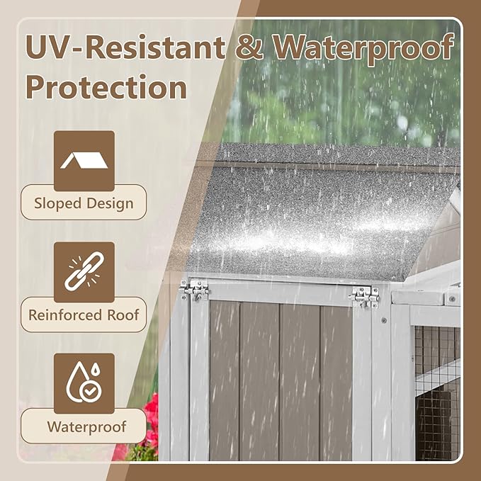 76''L Rabbit Hutch Outdoor Indoor with Wheels, Wooden 2 Story Bunny House Rabbit Cage with Run, Waterproof Roof, Pull Out Tray, Guinea Pig Cage Chicken Coop for Small to Medium Pets-PurrikoPets