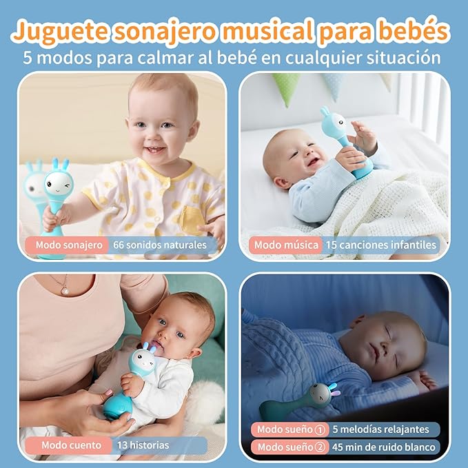 alilo Sonajero Musical para Bebés 0-12 Meses, Juguete con Luz, 66 Sonidos, 15 Canciones, 13 Cuentos, 5 Canciones de Cuna, Ruido Blanco, Reconocimiento de Colores, Regalo Recién Nacido-PurrikoPets