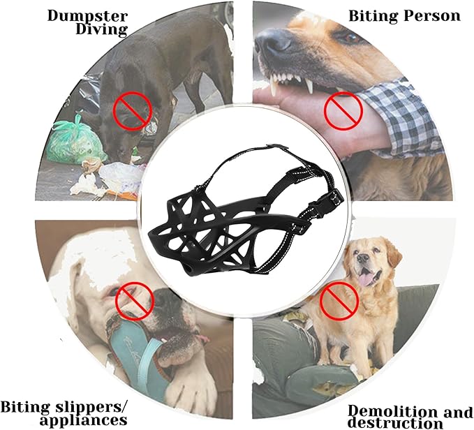 Dog Muzzle, Breathable Basket and Soft Cage Black Dog Mouth Cover,Anti-Biting, Barking and Chewing for Small Medium Large Dogs, 1 Pack Poop Bags for Dogs (L)-PurrikoPets