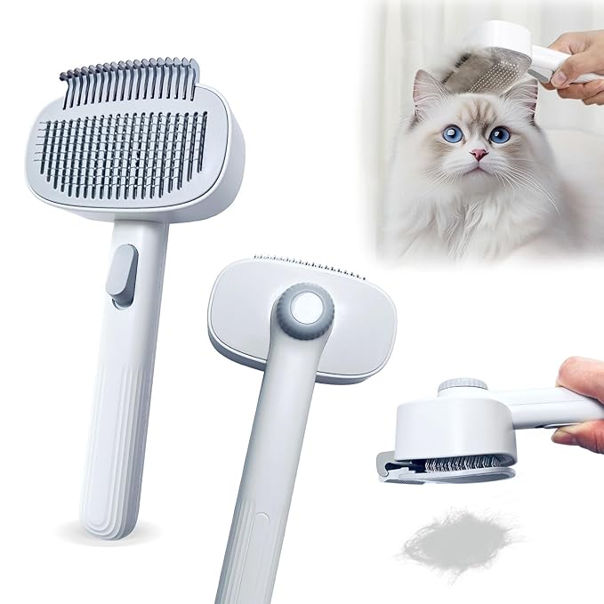 2-in-1 Dog & Cat Grooming Brush – Adjustable Deshedding Comb & One-Touch Clean | Skin-Safe Rake for Mats, Tangles, Shedding | Long/Short Hair Pets-PurrikoPets