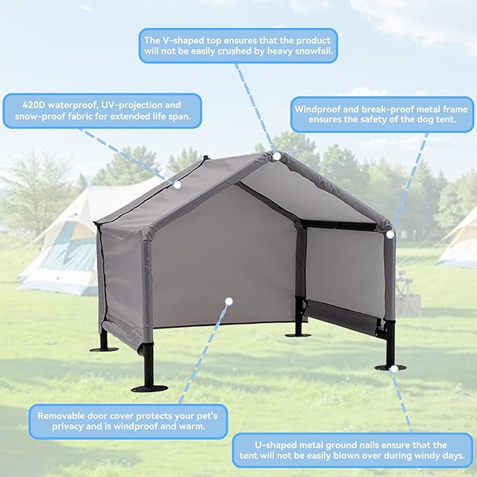 Dog Shade Shelter Outdoor Tent for Small Medium Dogs, Waterproof Sun Protection Pet House for Dogs, Small Animals and Livestock, Pet Canopy with Upgraded Doors and Ground Nails-PurrikoPets