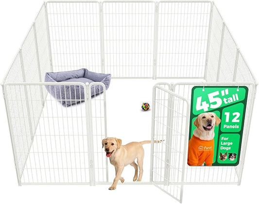 FXW Homeplus Unleashed Indoor Dog Playpen - Stress-Free and Safe Play, Heavy Duty 45 Inch 12 Wire Panels Dog Pen for Large Dogs, White│Patented-PurrikoPets
