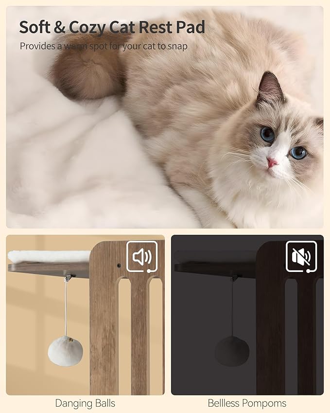 FourFurPets Modern Cat Tree, 58-Inch Cat Tower for Large Cats, Maine Coon Cat Tree with Scratching Board, Large Perch, Hammock and Removable Pads, Greige-PurrikoPets