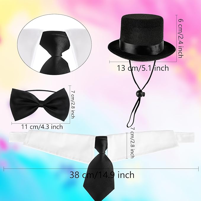 4 Pcs Pet Formal Halloween Costume Accessories Dog Wedding Bow Tie Top Hat Puppy Gentleman Costume for Small Medium Dogs Cats Halloween Party-PurrikoPets