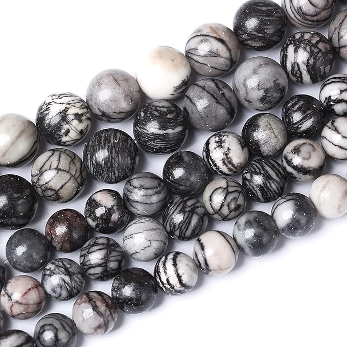 90pcs 4mm Natural Stone Beads Spider Web Stone Round Loose Spacer Energy Stone Healing Power Beads for Jewelry Making DIY Bracelet Necklace 15" (Spider Web Stone, 4mm)
