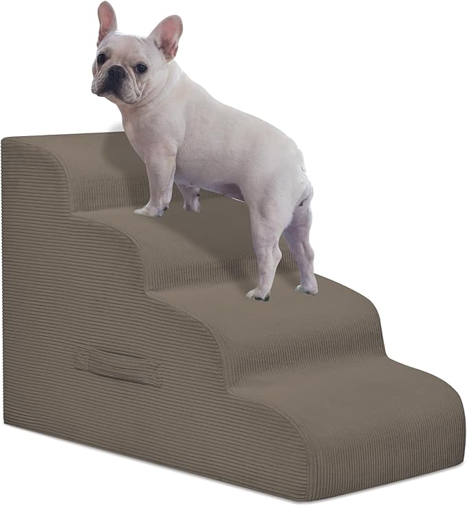 Dog Steps for Small Dogs, 4-Step Pet Ramp Stairs for High Beds and Sofa, Non-Slip Pet Stairs for Small Dogs and Cats, Removable and Easy to Clean Cover, Light Brown-PurrikoPets