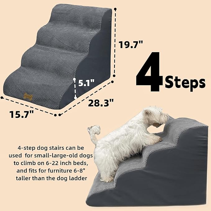 4-Step Dog Stairs for High Beds 18-24 Inch Pet Steps 2 3 4 5 Tier Ladder Non-Slip Sturdy Ramp Small Medium Large Dog Steps to Couch Bed Old Dogs Balanced Pet Stairs for Getting on Bed-PurrikoPets