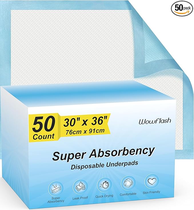 50 Count 30” x 36” Super Absorbency Disposable Underpads, Leakproof Quick Drying, Baby Puppy & Adults Bed Pads Disposable Adults, Dog Pee Pads Extra Large, XXL Incontinence Pads-PurrikoPets