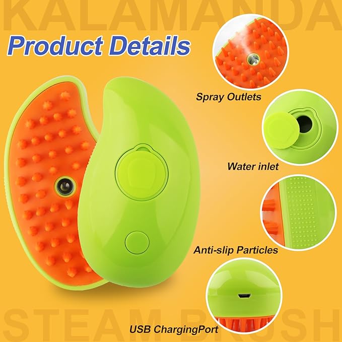 3 in 1 Cat Steamer & Brush - Silicone Massage Grooming Tool, Pet Hair Cleaning Comb for Cats & Dogs (Mango Green)-PurrikoPets