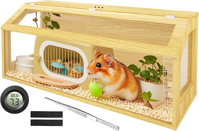 48" Large Hamster Cage, Chewproof Gerbil Cages and Habitats, Openable Top Roof Window with Silencing Pad, Wooden Guinea Pig Cage for Small Animals, Dwarf and Syrian Hamster, 40 x 20 x 20 Inches-PurrikoPets