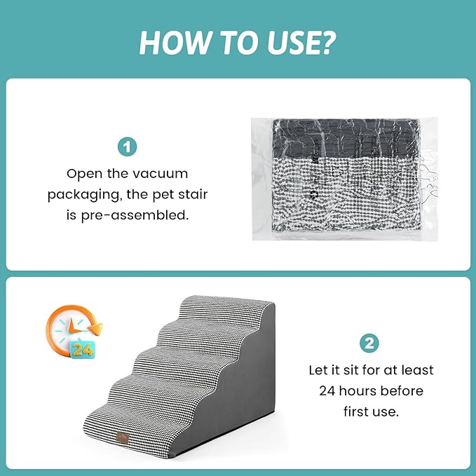 Extra Wide Dog Stairs 19.7" Width, Large Pet Step for Small Medium Dog, Puppy or Cat, Ramp for High Bed or Car, High Density Foam Ladder, Stable, 5 Step, 19.7x33x22.4 inch, White Black-PurrikoPets