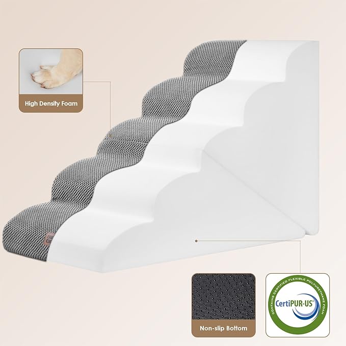 EHEYCIGA Curved Foldable Dog Stairs Ramp for High Beds 22.5" H, 5-Step Dog Steps for Small Dogs and Cats, Pet Stairs for High Bed Climbing, Non-Slip Balanced Pet Step Indoor, Grey-PurrikoPets