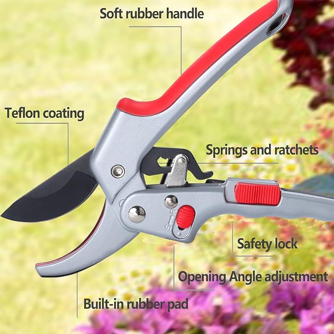 Garden clippers, premium Germany pruners, Work 3 times easier, professional ratchet pruning shears, cutting rose, flower, hedge, stem, tree, Sharp gardening scissors, Arthritis weak hand snips-PurrikoPets
