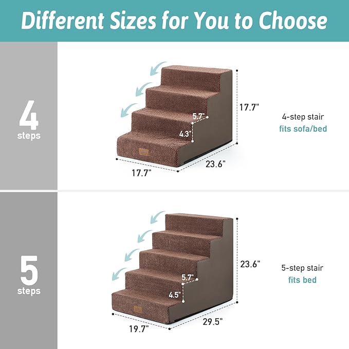 Dog Stairs for Small Dogs, 5 Tier Wider Pet Stairs for High Beds, 23.6" H Non-Slip Dog Steps for Old Cats, Puppies, Small Medium Dogs, 29.5x19.7x23.6 inch, Brown-PurrikoPets