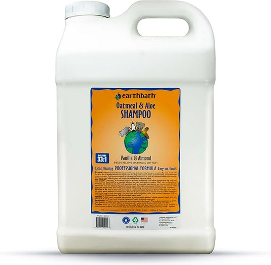 earthbath Oatmeal and Aloe Dog Shampoo- Oatmeal Shampoo for Smelly Dogs, Dog Wash in Bulk, Helps Itchiness and Dry Skin, Shampoo for Pet Grooming, Dilutes 33:1- Vanilla and Almond, 2.5 Gallon (1 Pack)-PurrikoPets