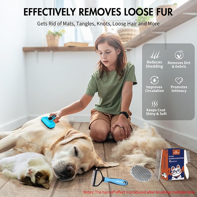 5 PCS Dog Grooming Brush Kit – Self Cleaning Slicker Brush for Shedding Short & Long Haired Dogs & Cats. Removes Loose Fur, Undercoat, Mats, Tangles. Suit for Small, Medium & Large Pets. Blue-PurrikoPets