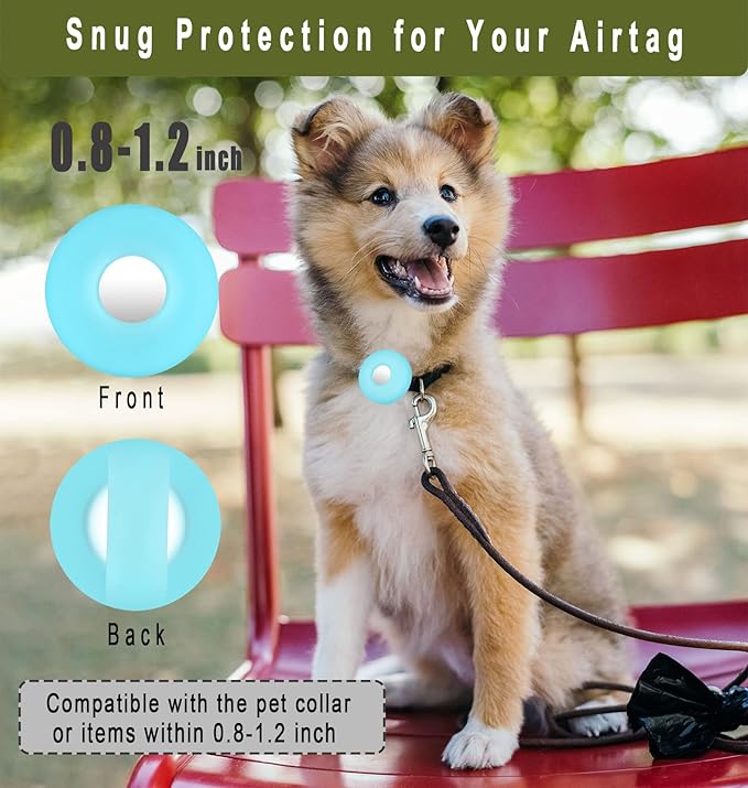 Airtag Holder for Dog Collar, Cibaabo Silicone Air Tag Case Cover Compatible with Apple Airtags for 0.8-1.2inch Cat Pet Collar Harness Loop-PurrikoPets