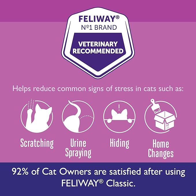 FELIWAY® Classic 6 x 30 Day Cat Calming Refills for Pheromone Diffuser, 6 x 48ml Value Pack - Helps Reduce Common Signs of Stress in Cats & Kittens, Enhanced Calming-PurrikoPets