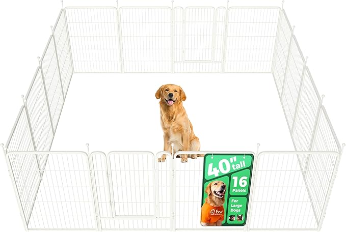 FXW Rollick Unleashed Dog Playpen for Indoor, Yard, RV Camping, 40 inch 16 Panels for Medium and Large Dogs, White│Patented-PurrikoPets
