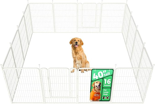 FXW Rollick Unleashed Dog Playpen for Indoor, Yard, RV Camping, 40 inch 16 Panels for Medium and Large Dogs, White│Patented-PurrikoPets