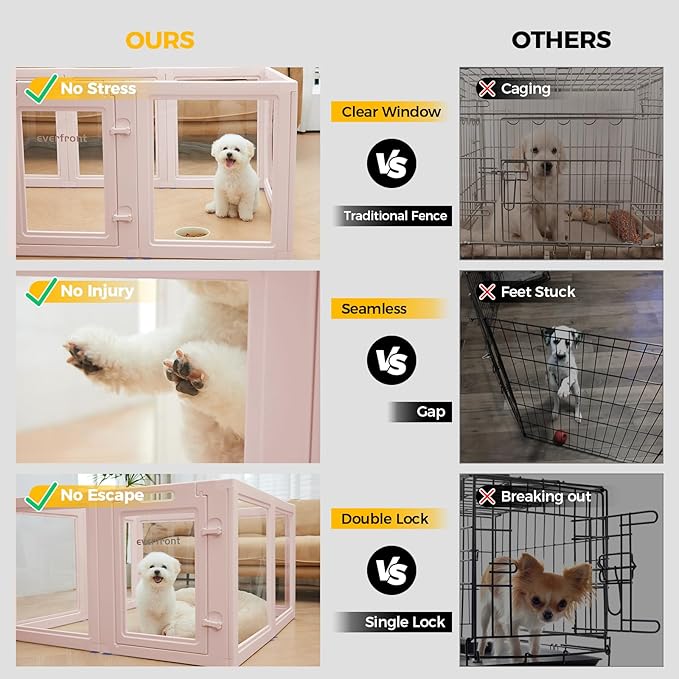 23.6“H 2PCS Extension Kit - Door+Panel, T-Buckles for Compartment, Expandable Clear Dog Play Pen Acrylic Dog Playpen Indoor,for Puppy Cat Bunny Small & Medium Dogs (Pink-23.6" H, 2PCS)-PurrikoPets