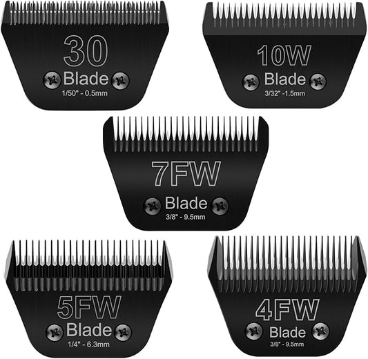 5PCS Wide Blade Dog Grooming Blades Compatible with Andis Dog Clipper,Dog Grooming Wide Blade compatiblewith Wahl km10 Clippers/Oster A5 Type Blade,for Animal Dog,Cat,Horse (30W+10W+7FW+5FW+4FW)-PurrikoPets