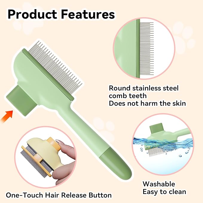 Electrostatic Pet Hair Removal Glove and Cat Dog Flea Comb, Portable Pet Massage and Cleaning Set for Deshedding, Cat Dog Hair Removal on Clothes, Furniture, Car Seats, and Carpets (4PCS)-PurrikoPets