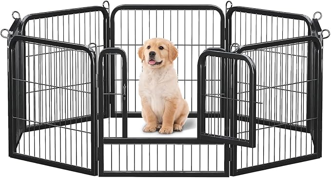 24 Inch 8 Panels Dog Playpen - Metal Pet Exercise Pen for Puppy, Indoor/Outdoor Dog Fence for Yard, Garden, Camping & RV Travel-PurrikoPets