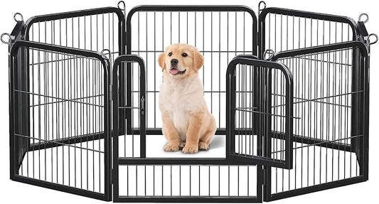 24 Inch 8 Panels Dog Playpen - Metal Pet Exercise Pen for Puppy, Indoor/Outdoor Dog Fence for Yard, Garden, Camping & RV Travel-PurrikoPets