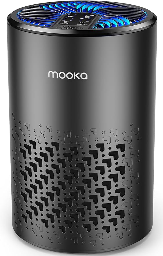 Air Purifiers for Bedroom Home, MOOKA HEPA Air Purifier for Home Pets with Fragrance Sponge for Smoke Dust Pollen Dander Odor, Small Air Purifier with Sleep Mode Night Light Timer, KJ067L, Black-PurrikoPets