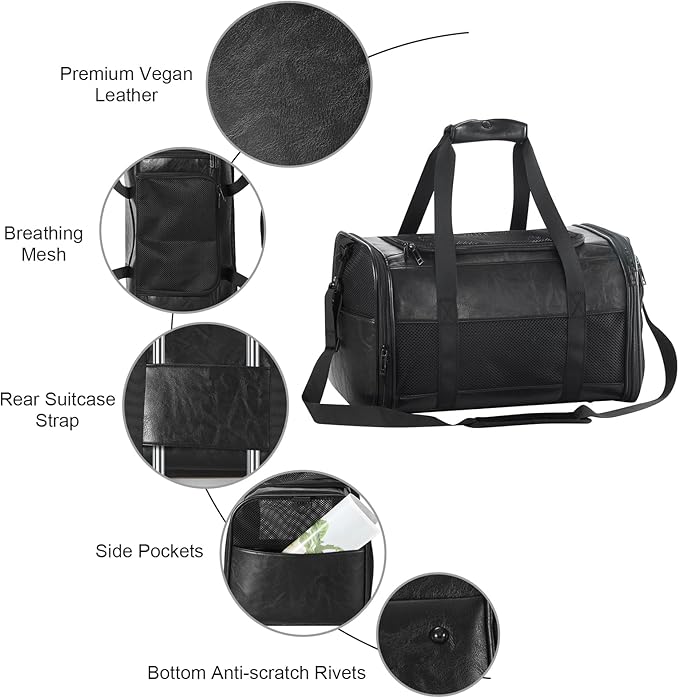 Fashion Leather Dog Carrier, Airline Approved Cat Carrier Soft Sided Pet Bag Carrier Purse for Puppy Kitten Small Animals Black-PurrikoPets