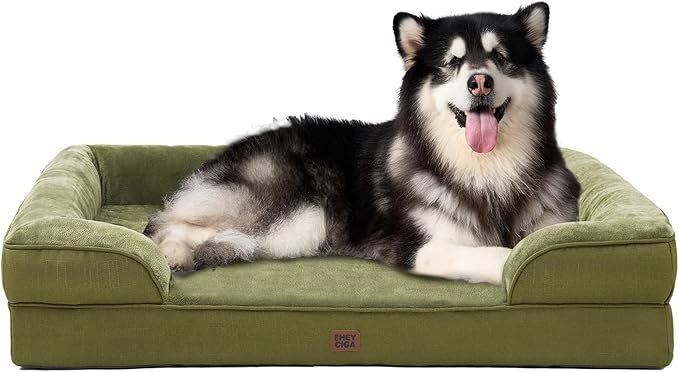 EHEYCIGA Orthopedic XXL Dog Bed for Extra Large Dogs, Waterproof Memory Foam Couch Bed with Sides, Non-Slip Bottom, Washable Removable Cover,Olive Green-PurrikoPets