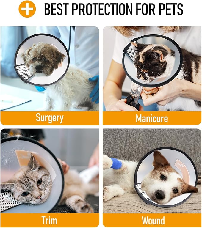 Adjustable Dog Cone Collar After Surgery Soft Cone of Shame Alternatives for Dog Cat Puppy Plastic Elizabethan Collar for Dogs from Licking Biting Scratching Wounds(S,Neck:7.1-8.7in)-PurrikoPets