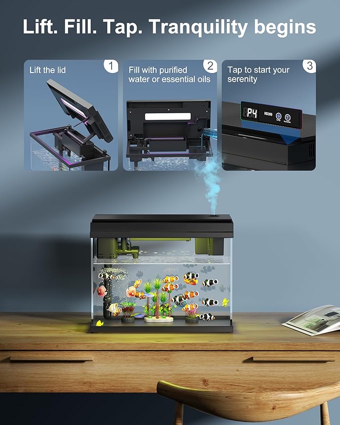 Fish Tank Aquarium Kit, 2.38 Gallon Beta Fish Aquariums, UHD Glass,Temperature Sensing, 7-Color Lighting Small Fish Tank for Kids/Desktop Decor-PurrikoPets