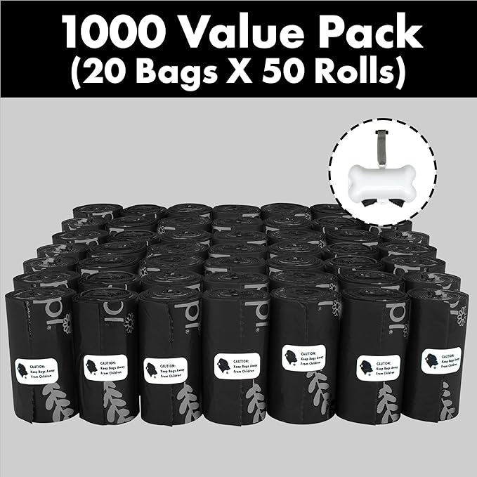 GORILLA SUPPLY Dog Poop Waste Bags with Dispenser and Leash Tie, 9" x 13", Black, 1000 Count-PurrikoPets