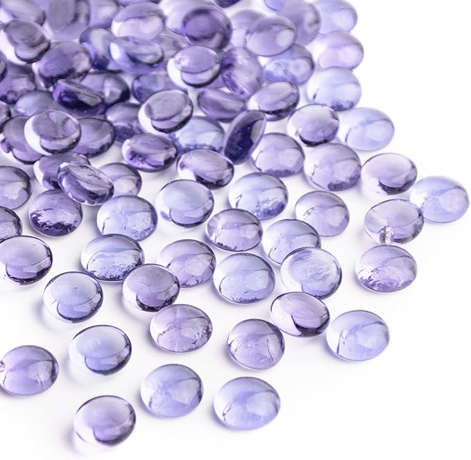 1 LB Purple Glass Marbles, Mini Flat Glass Beads~150 PCS for Vase Fillers, Floral Bottom Mancala Gems Pebbles Fish Tank Rocks for Table Aquarium,Home Decor Art Craft Supplies(0.5"~0.7")-PurrikoPets