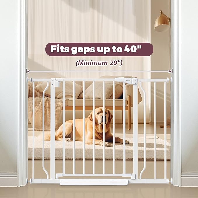 29"-40" Baby Gate for Stairs, Auto Close Stroller Friendly Dog Gate Indoor for Doorways, Pressure Mounted Baby Gate, Easy Walk Through Gate for Children & Pets, White-PurrikoPets