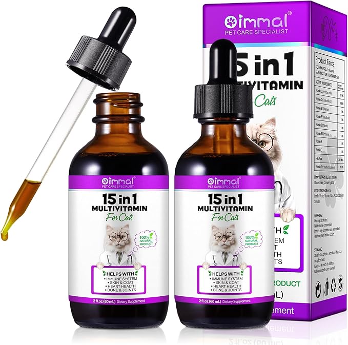 2PCS Liquid Multivitamin for Cat, 15 in 1 Cats Multivitamin Liquid Drops Supplements for Skin & Coat, Heart Health, Bones and Joint, Cat Vitamins with Glucosamine and MSM, Immune System Support-PurrikoPets